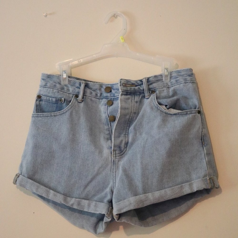 Cuffed High Waisted Light Wash Jean Shorts